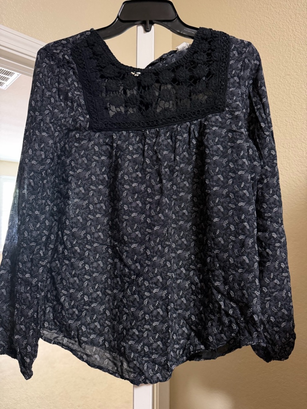 CASLON Black Floral Crochet Lace Yoke Blouse - Size S - Nordstrom Boho